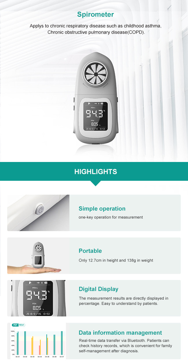 Gray Electronic Handheld Spirometer Plastic Handheld Digital Spirometer